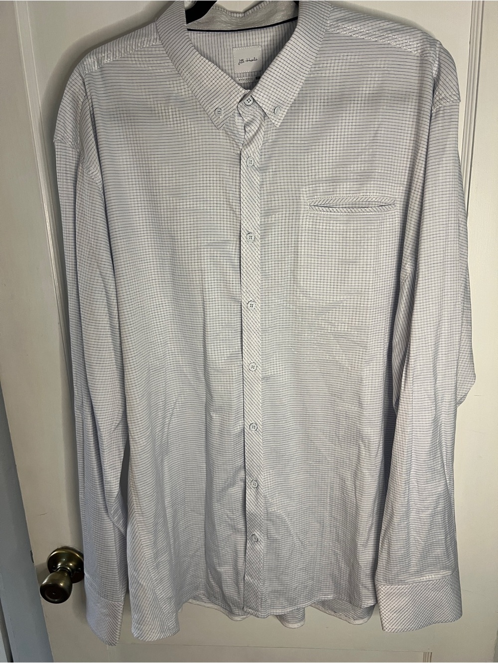 J B Holt Men's Light Blue Micro-Check Button-Down Dress Shirt Sz 2 XL